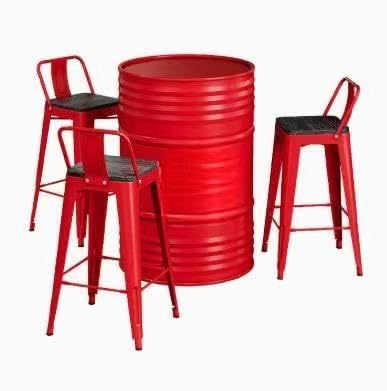 RFBXZPTADNU Industrial Style Oil Barrel Pub Table Booth Set Outdoor Commercial Iron High Bar Stools Combo