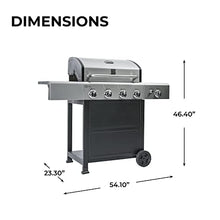 Kenmore 4-Burner Gas Grill with Side Burner, Outdoor BBQ Grill, Propane Gas Grill, Cast Iron Cooking Grates, Electronic Ignition, Warming Rack, Open Cart Design, 53000 BTUs, Stainless Steel and Black
