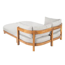 Merax Outdoor Acacia Wood Daybed with Cushions, Chaise Lounge Sofa with Curved Armrest for Patio Backyard and Garden, Teak Finish with Light Grey Cushion
