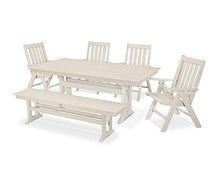 Polywood Vineyard 6-Piece Farmhouse Folding Dining Set with Bench (Sand)