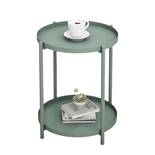 Small Round Coffee Table Outdoor Balcony Bedside Table Living Room Bedroom Furniture (Color : Green, Size : 52 * 42cm) (Green 52 * 42cm)