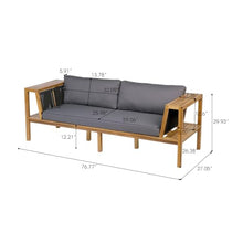 Merax Acacia Wood Outdoor Loveseat with Grey Cushion, Coastal Style Patio Daybed Loveseat Sofa with Rope Side Panels & Built-in Side Storage Shelves, 2-Seater Patio Bench for Garden Backyard