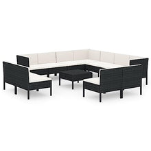Coespram 12 Piece Patio Lounge Set with Cushions, Modular PE Rattan Sectional Sofa Furniture with Coffee Table for Outdoor Garden Backyard and Porch, Black and Cream White