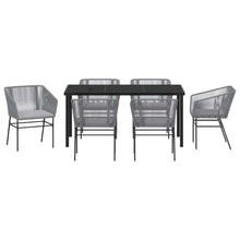 7 Piece Outdoor Dining Set with Cushions, Grey Patio Furniture Set with Tempered Glass Table, Modern Garden Table and Chairs for Balcony, Patio, Backyard, Powder-Coated Steel, Weather Resistant