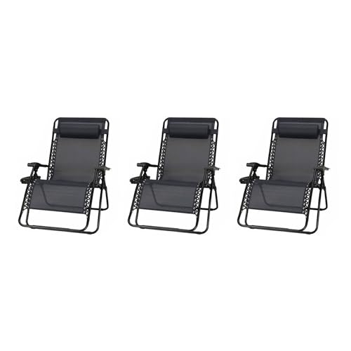 Four Seasons Courtyard Sunny Isles XL Zero Gravity Chairs, Black, 3-Pack