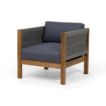 Benzara Outdoor Accent Chair Set of 2 Rope Weaving Teak Brown and Gray