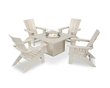 POLYWOOD Modern Curveback Adirondack Chair 5-Piece Conversation Set with Fire Pit Table