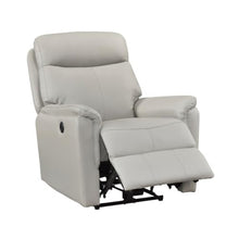 Lea Power Recliner Chair w USB, Foam Fill Light Gray Top Grain Leather