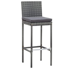 HKTMGDNG 9-Piece Grey Poly Rattan Outdoor Bar Set with Cushioned Stools