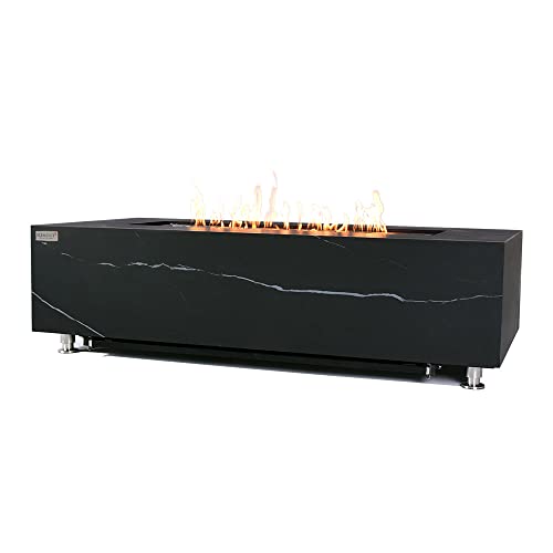 Varna Marble Fire Pit 59.8" x 28" Outdoor Patio Firepit Includes Fire Glass Modern Fire Pits & Outdoor Fireplaces for Garden, Deck, Indoor & Outdoor Heating