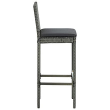 KUPTYERFG 7-Piece Outdoor Bar Set, Gray PE Rattan Garden Patio Dining Table and Stools with Cushions, Rectangular High Top Bistro Set for Backyard Balcony and Terrace