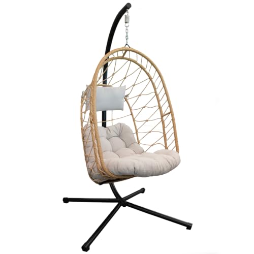 Deluxe Nest Chair with Steel Stand & GeoBella Plush Outdoor Cushion Accomodates 250lbs - Cappuccino