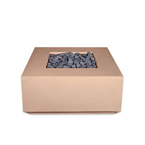 36" Premium “Terra 1" Square Concrete Fire Bowl - Heavy Cement Natural Gas Fire Pit - Modern Outdoor Fire Table with Key Valve GFRC (36” L x 36” W x 16” H) (Beige)