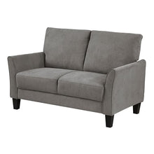 Benzara Xumo Loveseat, Taupe Gray Fabric, 56 Inch, Black Tapered Wood Legs