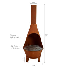 Sunnydaze Large Chiminea Outdoor Fireplace with Grill Grate, Rustic, 58"