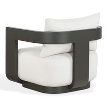 SAFAVIEH Couture Outdoor - Leilani Barrel Back Lounge Chair - Dark Grey & White Removable Cushion - Modern Aluminum Patio Chair for Deck, Porch & Backyard, 16.9" Seat Height (CPT4028A)