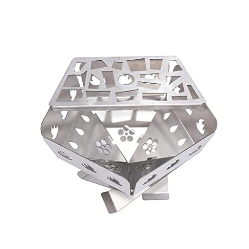 Outdoor Folding Wood Stove Multifunctional Stainless Steel Hollow with Grill Camping Picnic Bonfire Fire Pit(2XL)