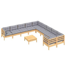 Heofavd 11-Piece Modular Garden Lounge Set Solid Pine Wood, Grey Cushions, 100% Polyester Fabric, Seats 10, Easy Assembly Patio Furniture Set for Terrace and Balcony