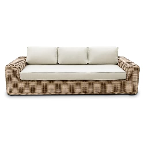 Poly & Bark Puglia 3‑Seat Sofa – Outdoor Ready Synthetic Rattan Frame, Weather‑Resistant Cushions & Minimal Profile – Sand Fabric for Patio, Garden or Covered Veranda