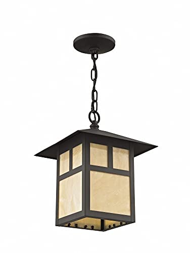 Livex Lighting 2141-07 Montclair Mission 1 Light Outdoor Bronze Finish Solid Brass Hanging Lantern with Iridescent Tiffany Glass, 13.00x10.00x10.00