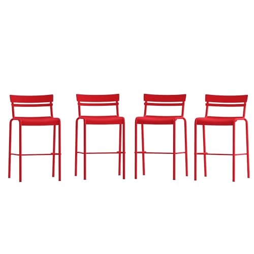 Flash Furniture Commercial Grade Metal Indoor/Outdoor Barstool, Red, 4-Pack