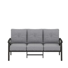 70” All-Weather Metal 3-Seat Patio Sofa, Khaki Frame with Gray Cushions