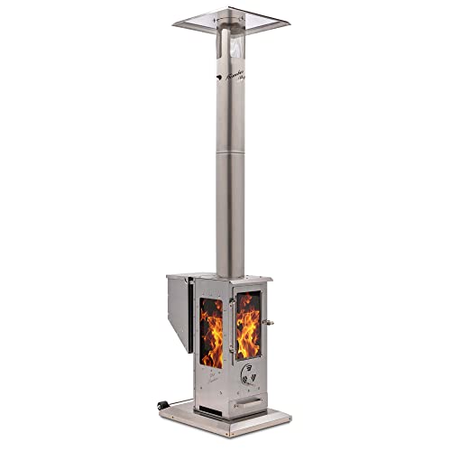 90,000 BTU Stainless Steel Outdoor Patio Heater, 12 Ft Heating Radius, Wood Pellet Fired ((Revere Edition))