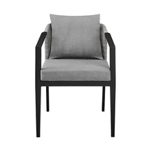 Benzara Nyla 22 Inch Patio Dining Chair Set of 2 Aluminum Wicker Black Gray