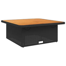 LKJVFCPW Adjustable PE Rattan Garden Table, Square Outdoor Dining Coffee Table with Solid Acacia Wood Top, Weather-Resistant Patio Furniture for Backyard, Balcony, 4 Person Seating