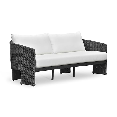 TOV Furniture Alexa 80" Black Rattan Performance Fabric Outdoor Sofa