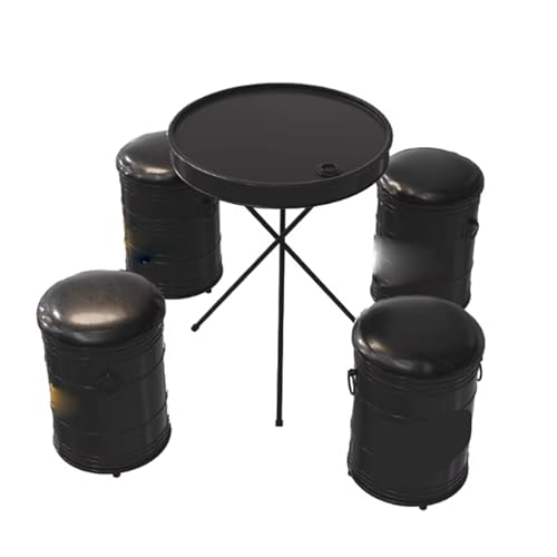 JOSOGO Outdoor Club Bistro Bar Sets,Round Metal Paint Bucket Footstool, Furniture, Set, Patio Table and Chair 4 Pieces,Personalized,Industrial Style,Commercial(E)