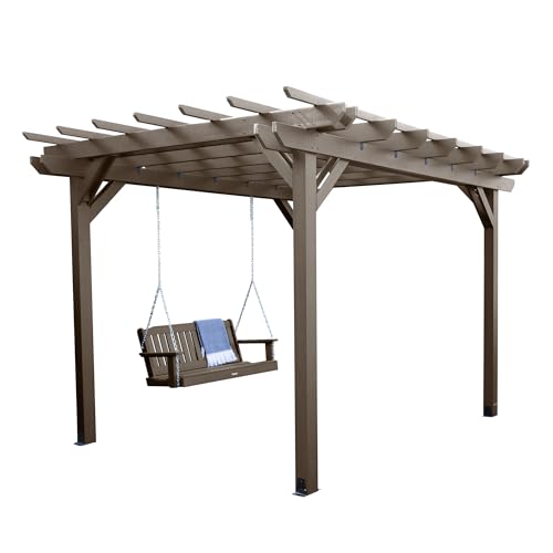 highwood Made in the USA Bodhi 10' x 10’ Pergola with 5’ Lehigh Porch Swing, Weathered Acorn