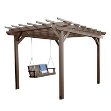 highwood Made in the USA Bodhi 10' x 10’ Pergola with 5’ Lehigh Porch Swing, Weathered Acorn