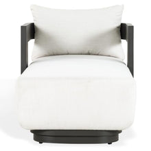 SAFAVIEH Couture Outdoor - Leilani Chaise Lounge - Dark Grey & White Removable Cushion - Modern Aluminum Outdoor Lounger for Patio, Deck, Poolside & Backyard, 16.9" Seat Height (CPT4030A)