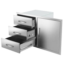 KODOM Outdoor Kitchen BBQ Island Drawers 38.3" W x 22.7" H x 20.7" D with Handles BBQ Access Single Door Triple Drawers Combo Cabinets for BBQ Island Patio Grill Station