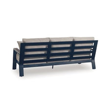 Beco Outdoor 3-Seater Sofa w 4 Pillows, Beige, Navy Blue Nuvella, 83 Inch