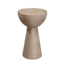 Pemberly Row Indoor/Outdoor Side Table, Faux Travertine Stone, Beige Finish, 18 in x 17.8 in x 12 in, Handmade Durable Patio End Table, Modern Eclipse Design for Living Room or Outdoor Spaces