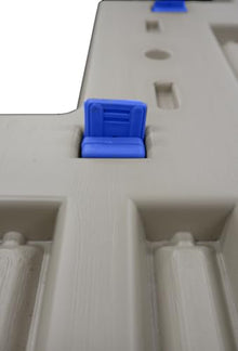 Confer Plastics Step-1X Above Ground Pool Entry System – Dual Handrails, Slip-Resistant Steps, Supports 400 lbs, Easy Installation, Warm Grey with Blue Treads, Made in USA