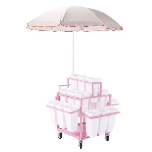 Hubxinly Flower Cart Display Rack with 18 Buckets Metal Outdoor Flower