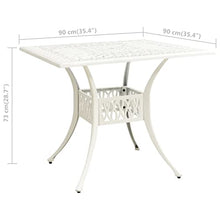 KGFHERENB White Cast Aluminum Garden Table, 35.4" Square Outdoor Patio Dining Table with Decorative Inlays and Umbrella Hole, Metal Bistro Furniture for Garden, Balcony and Terrace