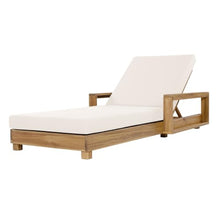 Merax Acacia Wood Chaise Lounge with 1 Double-Fold Cushion Chaise, Cream