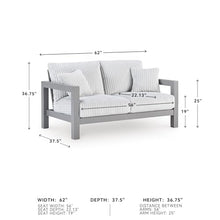 Signature Design by Ashley Moonlight View Contemporary Outdoor Nuvella Weather Resistant Fabric Loveseat with Cushion and 2 Throw Pillows, White & Light Gray