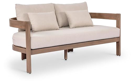 Meridian Furniture 396Beige-L Newport Collection Modern | Contemporary Outdoor Patio Loveseat with Acacia Wood, Thermowood Treatment, Cover Included, Water Resist, 65" W x 30.25" D x 33.25" H, Beige