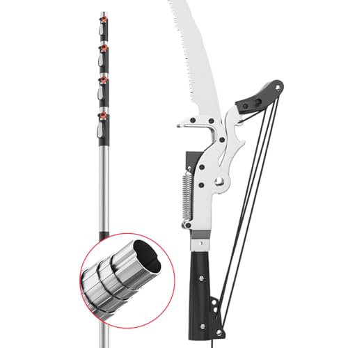Etsuosy Pole Saw and Pruner, 5m Telescopic Tree Trimmer with 14-Inch SK5 Steel Blade, Extendable Long Handle, Dual Pulley System, Adjustable Cutting Head
