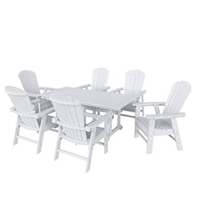 WO Outdoor Adirondack Dining Chair Table 7 PCS Set Retro Aesthetic Furniture for Outside Restaurant Dining, Home, Balcony, Terrace, Lawn, Pool, Deck, Garden (White)