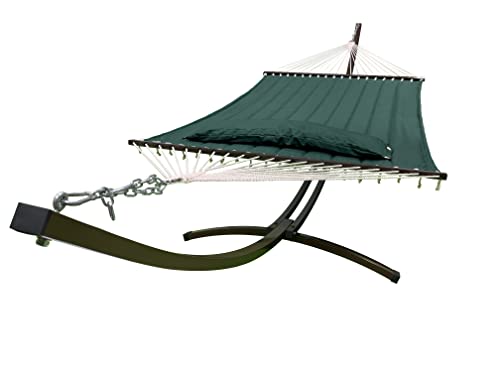 Petra Leisure 15 Ft. Indoor/Outdoor Heavy Duty Brown Steel Arc Hammock Stand & Premium Quilted Hammock Bed w/Pillow.(Elegant Green)