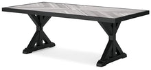 Signature Design by Ashley Beachcroft Outdoor Dining Table, Rust-Resistant Farmhouse Design with Porcelain Tabletop and Umbrella Hole, for Patio Entertaining, Black/Light Gray, 84-Inch