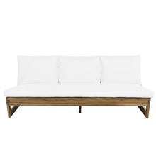 Christopher Knight Home Wicos Modern Acacia Wood Outdoor Sofa with Cushion, Wood Patio Sofa Chair Armless Design, Garden Backyard Outdoor Lounge Sofa Couch with Water-Resistant Cushion, Teak+White