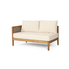 Merax Rattan Outdoor Acacia Wood V-Shaped Sectional Sofa with Cushions