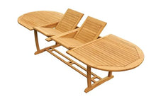 WholesaleTeakFurniture Grade-A Teak Wood 8 Seater 9 Pc Dining Set: 118" Double Extension Mas Oval Trestle Leg Table and 8 Arbor Stacking Arm Chairs #21AB2708